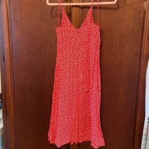 Express size small red polka dot button down dress /midi/maxi spaghetti …
